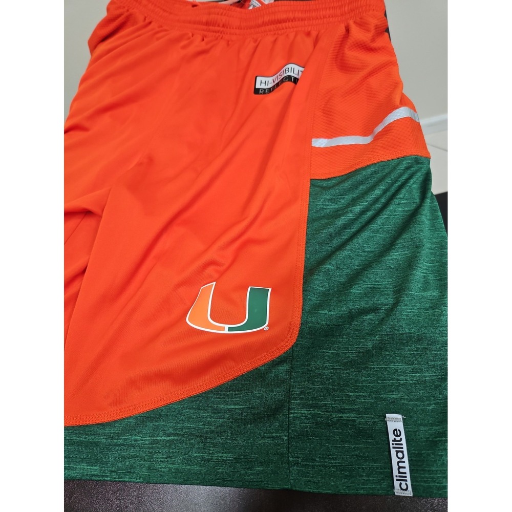 Adidas U Miami Hurricanes M Gym Orange Green White Shorts Athletic Drawstring